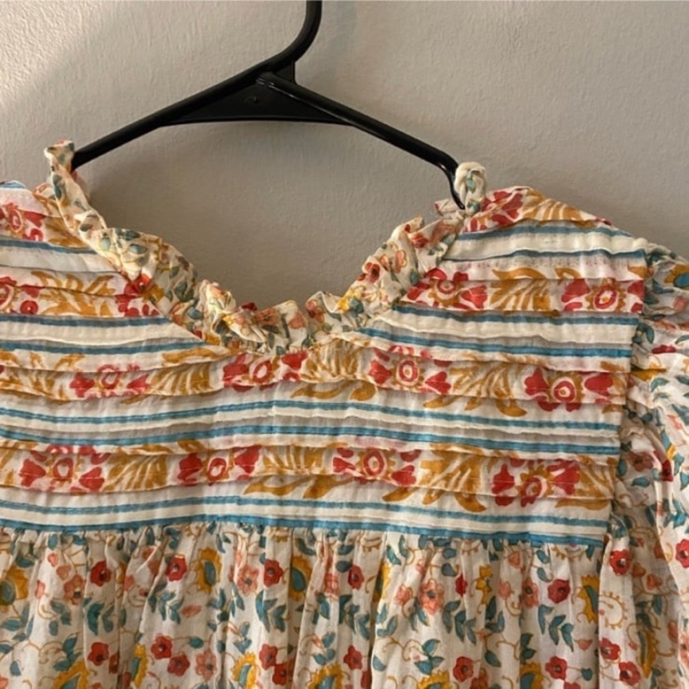 Cleobella Dallas Yellow Floral Print Open Smock Back Tasseled Mini Dress size M - Picture 7 of 9